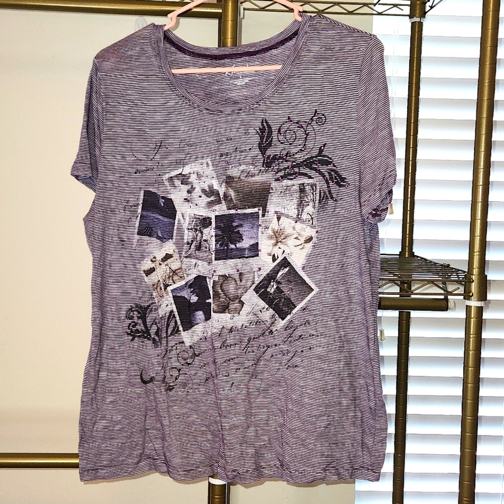 Kim Rogers purple striped tee, size Large